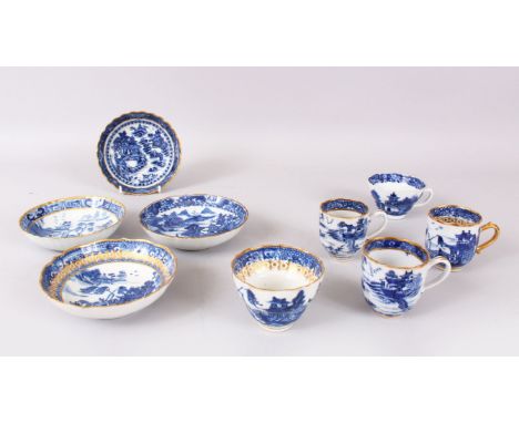 FOUR CHINESE BLUE AND WHITE SAUCERS, four cups and two tea bowls (10).
