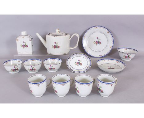 A LATE 18TH CENTURY CHINESE QIANLONG PERIOD PORCELAIN PART TEA SERVICE, each piece painted with floral sprays, comprising a t