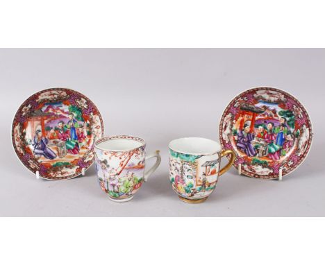 TWO 18TH CENTURY CHINESE CUPS AND TWO SAUCERS.