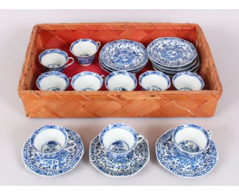 A SET OF TEN CHINESE BLUE AND WHITE CUPS AND SAUCERS.