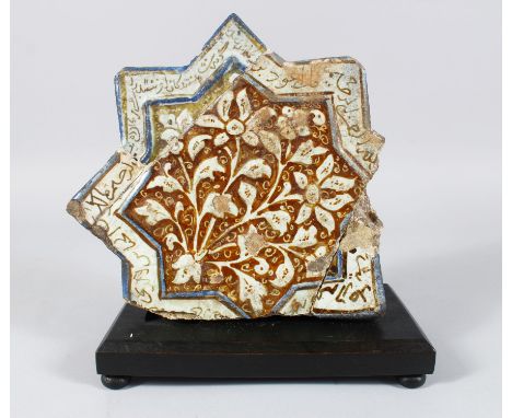 A 13TH-14TH CENTURY KASHAN POTTERY LUSTRE TILE, 19cm x 19cm.
