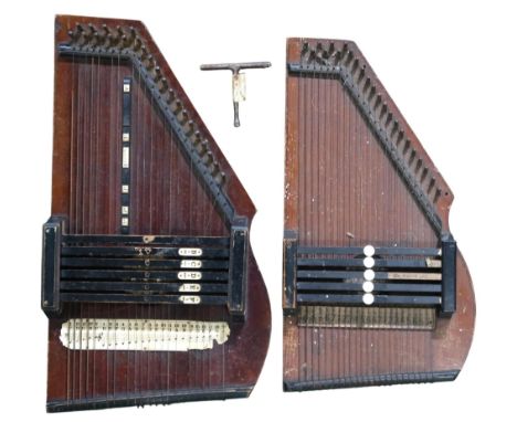 Two vintage Zither Autoharps. One German with a winding key and wooden carry box, and another&nbsp;C. Zimmermann miniature&nb