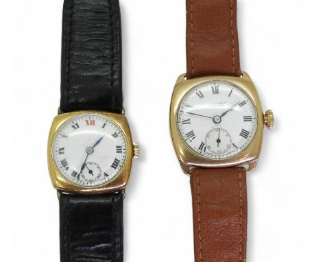 An 18ct gold cased gents Zenith watch, diameter 2.5cm, weight with strap and mechanism 28gms, together with a 9ct cased gents