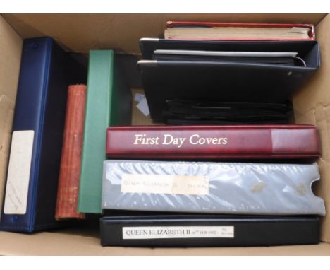 A boxed 8 folder and book stamp collection to include first day covers, Queen Elizabeth pre and post Decimal, British Commonw