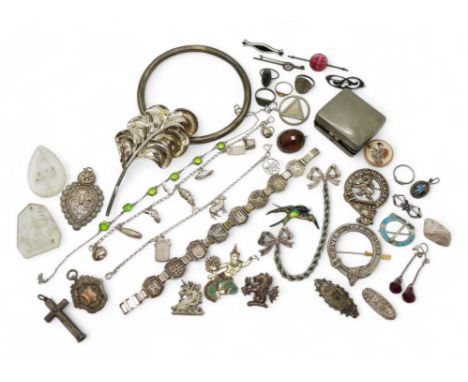 Collection of silver and white metal jewellery, including an enamelled miner pin by&nbsp;Adie &amp; Lovekin Ltd, Birmingham, 