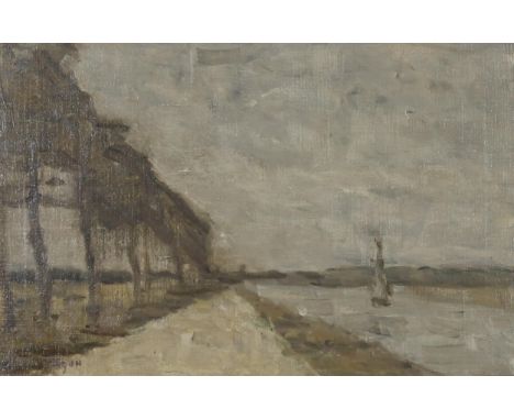 WILLIAM ALFRED GIBSON (SCOTTISH 1866-1931) &nbsp;A DUTCH CANAL &nbsp;Oil on canvas, signed lower left, 29 x 45cm &nbsp;Title 