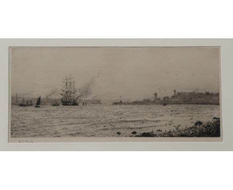 WILLIAM LIONEL WYLLIE RA RE RI (ENGLISH 1851-1931) &nbsp;HIGH AND LOW LIGHTS, SHIELDS &nbsp;Etching, signed lower left, 17 x 