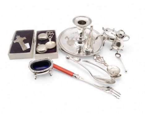 A pair of silver spoons, by&nbsp;Luckenbooth Brooch Company, Edinburgh, the handles modelled as Luckenbooths, and a silver ce
