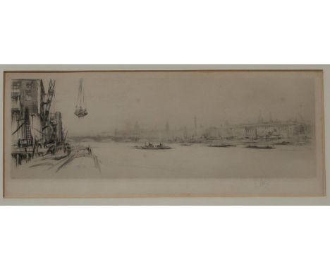 WILLIAM WALCOT RE RBA (BRITISH 1874-1943) &nbsp;THE THAMES&nbsp; &nbsp;Etching, signed lower right, 13 x 34cm &nbsp;Title ins