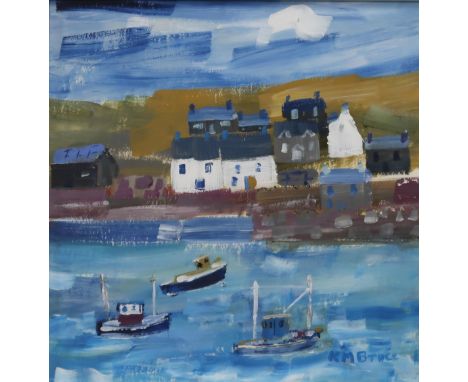 K M BRUCE (SCOTTISH CONTEMPORARY) &nbsp;COASTAL HARBOUR &nbsp;Oil on board, signed lower right, 28 x 28cm &nbsp;Together with
