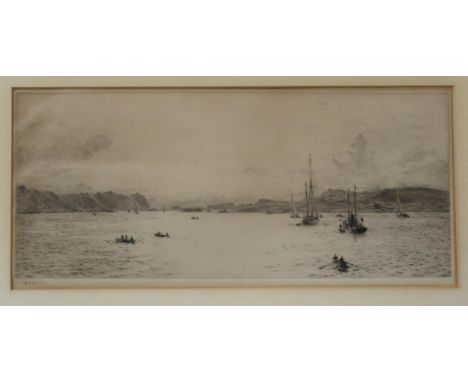 WILLIAM LIONEL WYLLIE RA RE RI (ENGLISH 1851-1931) &nbsp;THE OBAN REGATTA &nbsp;Etching, signed lower left, 17.5 x 38cm Condi