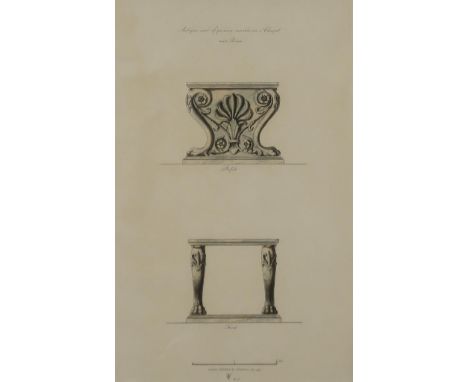 CHARLES HEATHCOTE TATHAM (ENGLISH 1772-1842) &nbsp;ANTIQUE SEAT OF PARIAN MARBLE IN A CHAPEL NEAR ROME &nbsp;Etching in colou