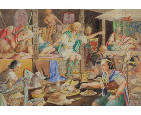 WENDY WOOD (ENGLISH 1892-1981) &nbsp;CELTIC VILLAGE &nbsp;Watercolour, signed lower right, 35 x 50cm &nbsp;Together with a si