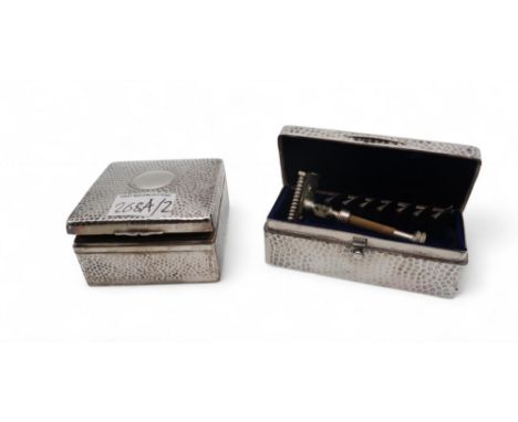 A silver trinket box, by A &amp; J Zimmerman, Birmingham, with a hammered finished and blank cartouche, 9 x 9 x 4cm, and a si