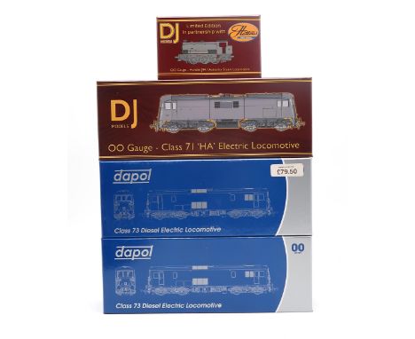 Two Dapol 00-gauge Class 73 Diesel Electric Locomotives, in Intercity Airtour Suisse and First GBRf 'Charlotte' liveries; a D