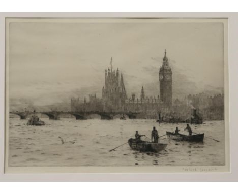 ROWLAND LANGMAID (BRITISH 1897-1956) &nbsp;HOUSE OF PARLIAMENT AND BIG BEN &nbsp;Etching, signed lower right, 24.5 x 35cm Con