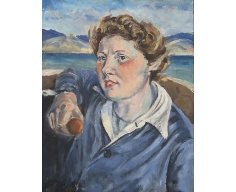 SCOTTISH SCHOOL &nbsp;AT THE TILLER &nbsp;Oil on board, signed M. Nicholson verso, 50 x 40cm &nbsp;Title inscribed verso Cond