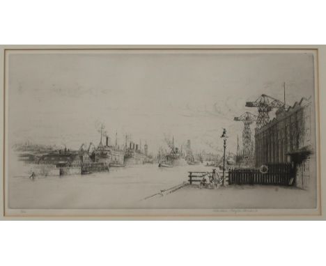ALASDAIR MACFARLANE (SCOTTISH 1902-1960) &nbsp;OLD SHIPYARD &nbsp;Etching, signed lower right, 21 x 39cm Condition Report:Ava