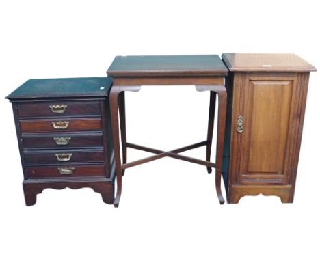 A lot comprising a 20th century mahogany five drawer music chest, 61cm high x 49cm wide x 35cm deep, small fold-over card tab