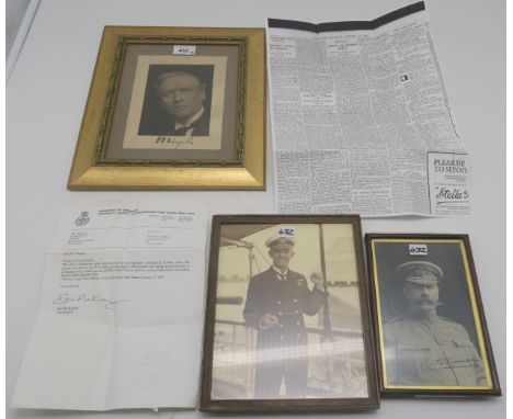 AUTOGRAPHS A portrait photograph of Field Marshall Herbert Kitchener, 1st Earl Kitchener, signed lower right, housed in a gla