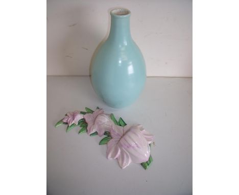 Large Poole pottery bottle neck vase No. 691 (30cm high) and a Carltonware No. 1744 lily wall plaque (A/F) (2) 