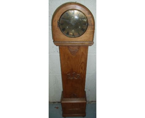 Small brass faced German movement lightwood cased grandmother clock (108cm high) 