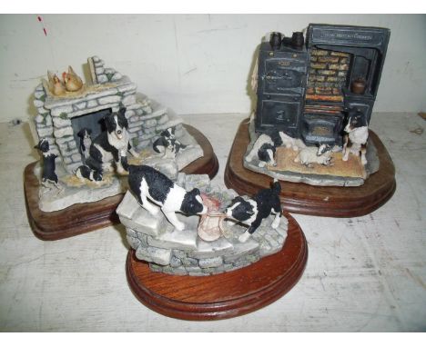 Group of three Border Fine Arts figures James Herriot Series 'Puppies playing on steps', 'Jocks Pride' JH5 and JH62 'In from 