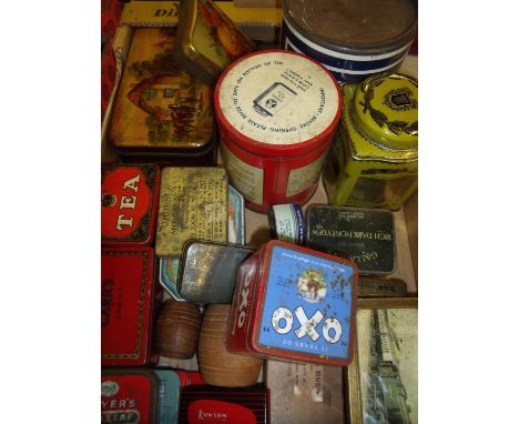 Box containing a quantity of various vintage tins 