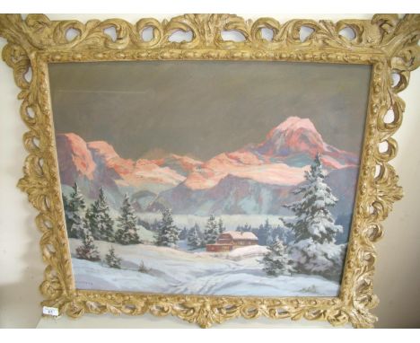 Oil on canvas of winter mountainous landscape signed lower left R. Gerson, in elaborate frame (80cm x 70cm) 