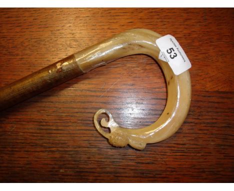 Small rams horn shepherds style stick with carved thistle finial (overall length 96cm) 