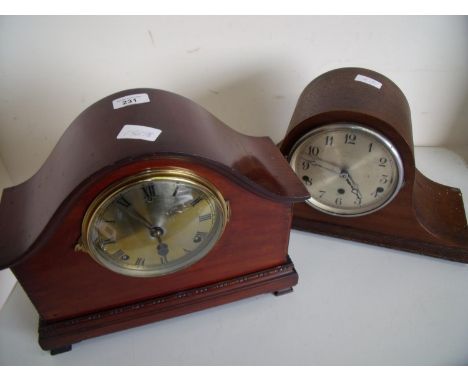 Edwardian brass faced mahogany cased mantel clock and another Napoleon hat style clock (2) 