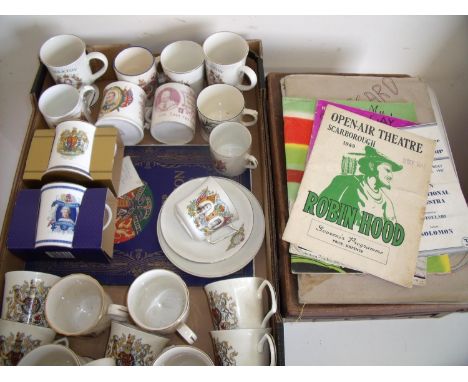 1902 commemorative mug, other early 20th C commemorative china, scrap books, vintage theatre programmes, music scrolls in a v