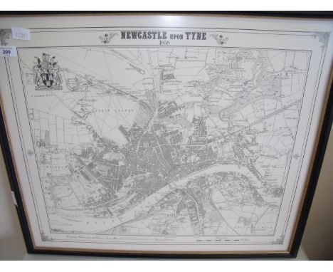 Framed and mounted print of Newcastle-upon-Tyne 1858 map (76cm x 65cm) 