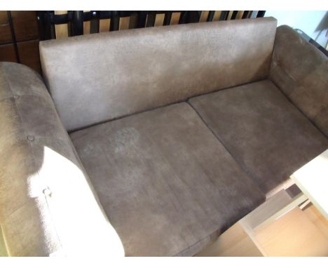 Large two seat brown suede sofa (width 205cm) 