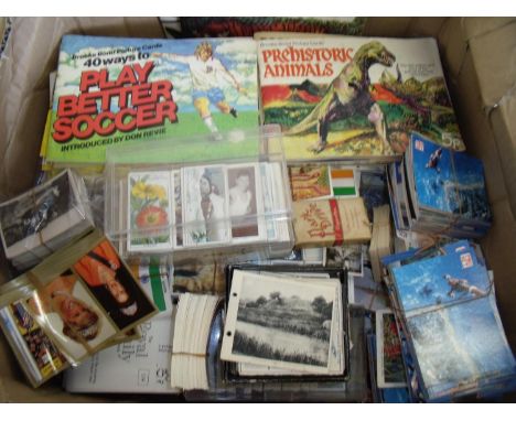 Cigarette cards, vintage tea card &amp; cigarette card albums, collectors cards and stickers etc in one box 