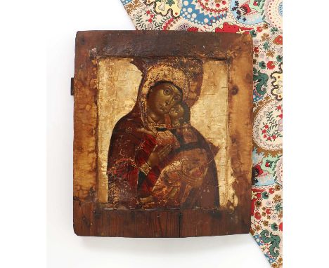 An icon of the Mother of God of Tolga, c.1600, Russia,  tempera and gold on wood,  31 x 26cmProvenance: Iconastas, Piccadilly