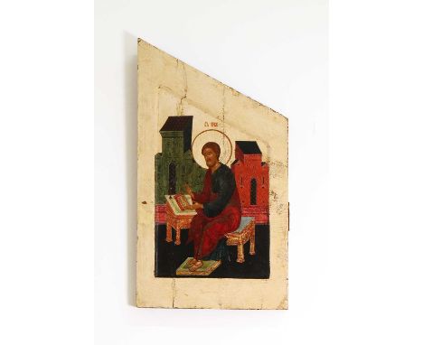 An icon of the Evangelist Luke, c.1700, Russia, from an iconostasis, tempera on an asymmetrical wooden panel, 55 x 31cmProven