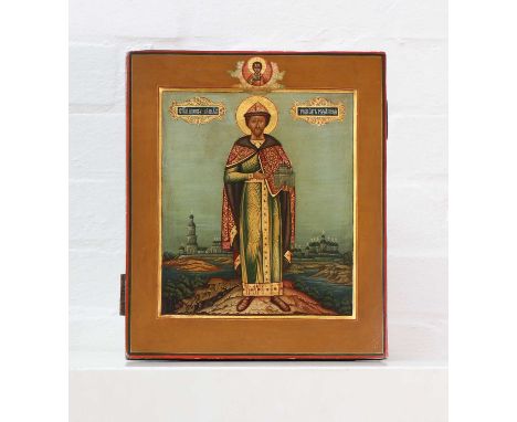 An icon of St Roman Ryazansky,  c.1900, attributed to Mikhael Ivanovich Dikarev, Mstera School, Russia,  tempera and gold on 