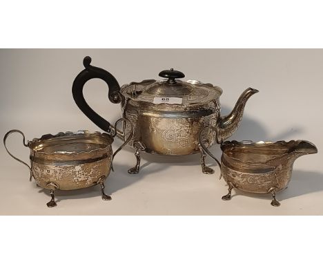 Three piece silver hallmarked tea service, Hukin & Heath (John Thomas Heath & John Hartshorne Middleton), Birmingham subseque