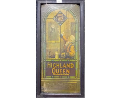 Antique framed advertisement for Highland Queen Scotch Whiskey, Macdonald & Muir Leith, Scotland.[74x36cm] 