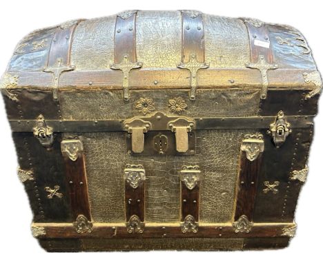 Wood and metal domed trunk 