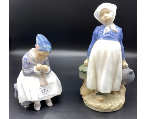 Two Royal Copenhagen figures ' pheasant girl with lunch' &amp; 'sewing woman' figures [21.5cm] 