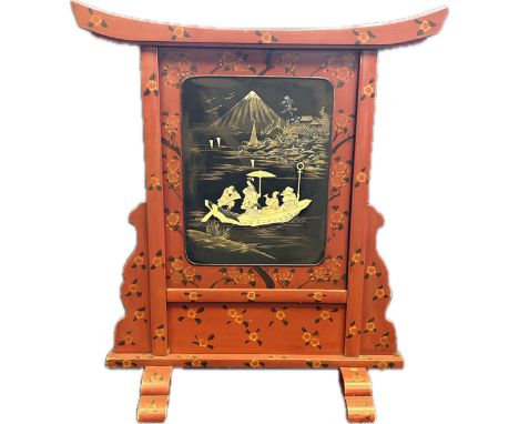 Reproduction Japanese red lacquered fire screen [85x76cm] 