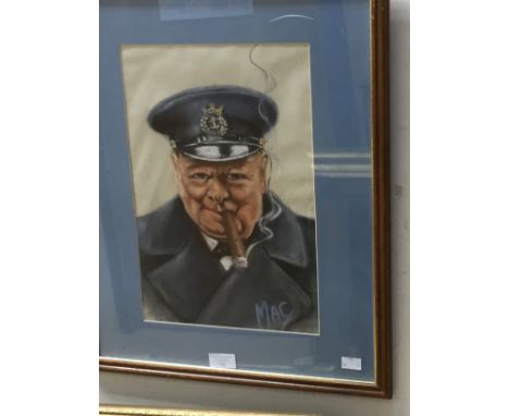 Winston Churchill, portrait, signed 'MAC' l.r., pastel, framed and glazed, 38cm by 25cm