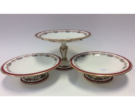 W.T Copeland (Spode) tall and low, comports, bone china, 1871-1890, two complete and one damaged