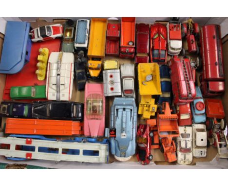 A collection of assorted unboxed playworn vehicles to include Dinky and Corgi examples, Fire Engine, Esso Petrol Wagon and ot