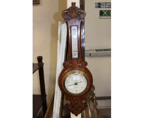 Victorian oak barometer