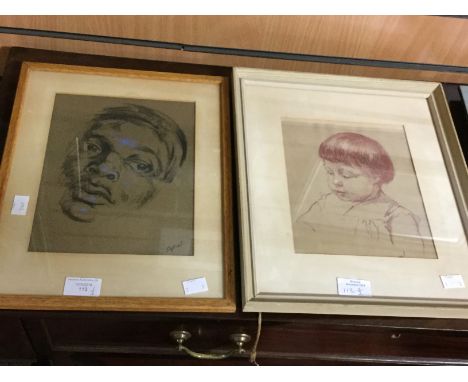 Segal; Portrait of a young girl; portrait of a man - charcoal, chalk sketches, 21 x 18 cms and 23 x 18 cms, both signed lower