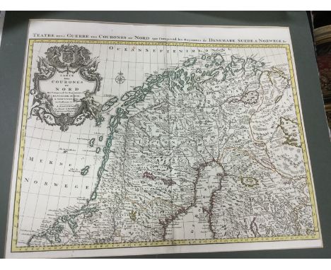 Delisle, Guillaume (1675-1726). Early 18th-century map of Scandinavia showing Denmark, Norway and Sweden, hand-coloured coppe