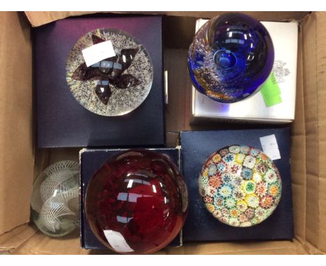 Collection of Caithness paperweights; two millefiori, some boxed etc (8) 